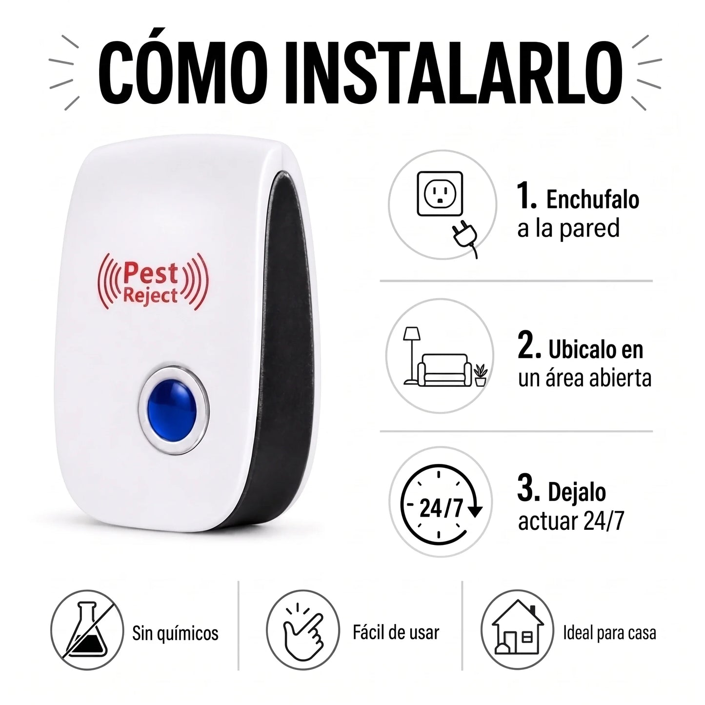 PestReject - Repelente Ultrasonico para Insectos y Ratones (COMPRA 1 LLEVA 3)
