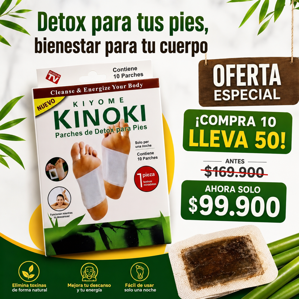 Kinoki – Adesivos De Desintoxicación Rápida (COMPRA 10 Y LLEVA 50 UNIDADES)
