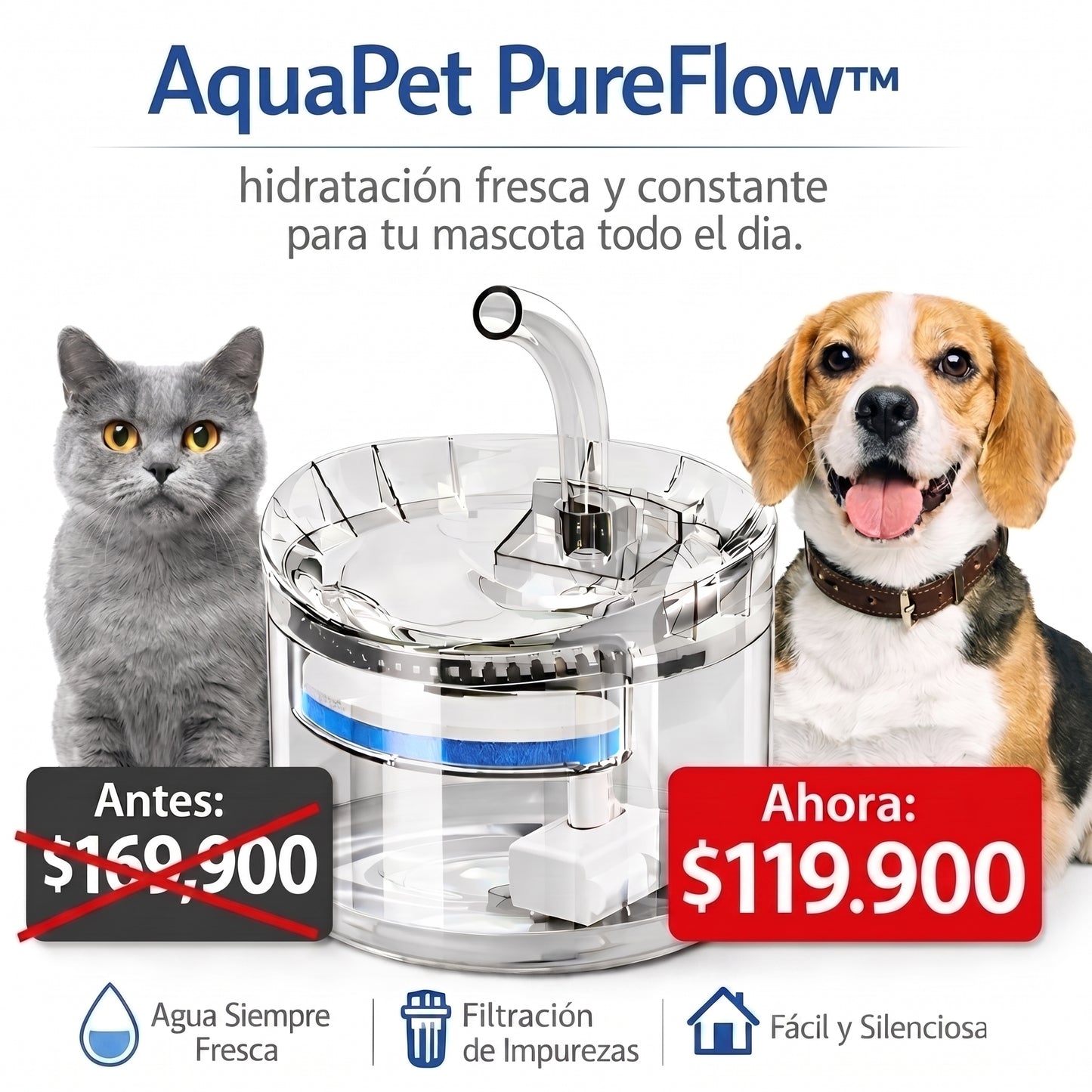 AquaPet PureFlow™ | Bebedero Automático Para Mascotas