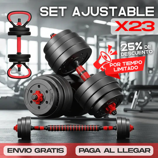 Kit Pesas Mancuerna 20kg Set Convertible |23 Artículos|