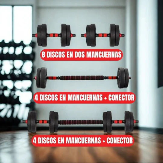 Kit Pesas Mancuerna 20kg Set Convertible |23 Artículos|
