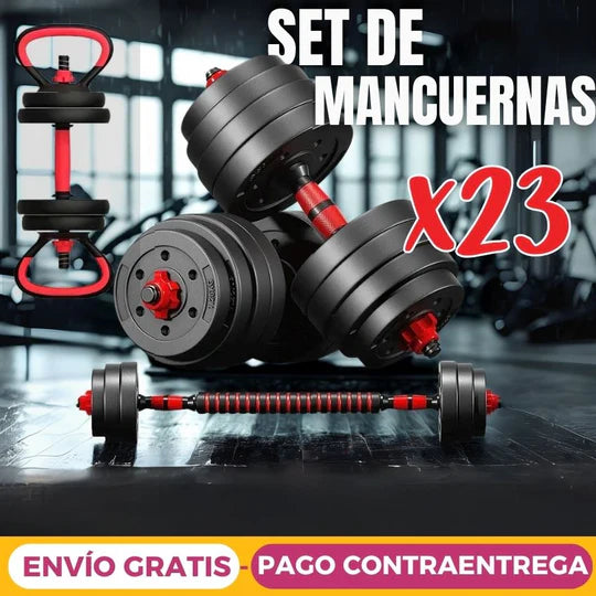 Kit Pesas Mancuerna 20kg Set Convertible |23 Artículos|