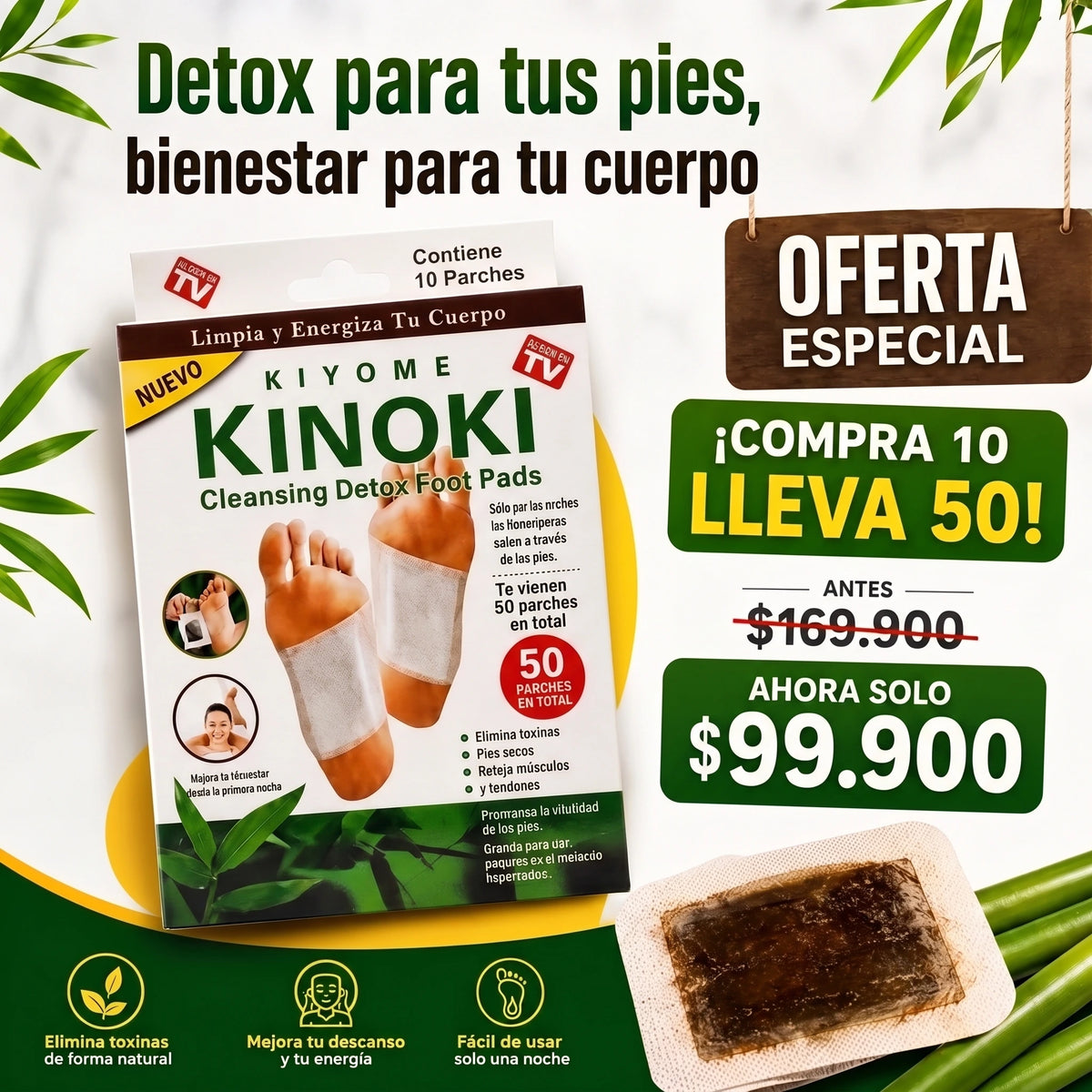 Kinoki – Adesivos De Desintoxicación Rápida (COMPRA 10 Y LLEVA 50 UNIDADES)
