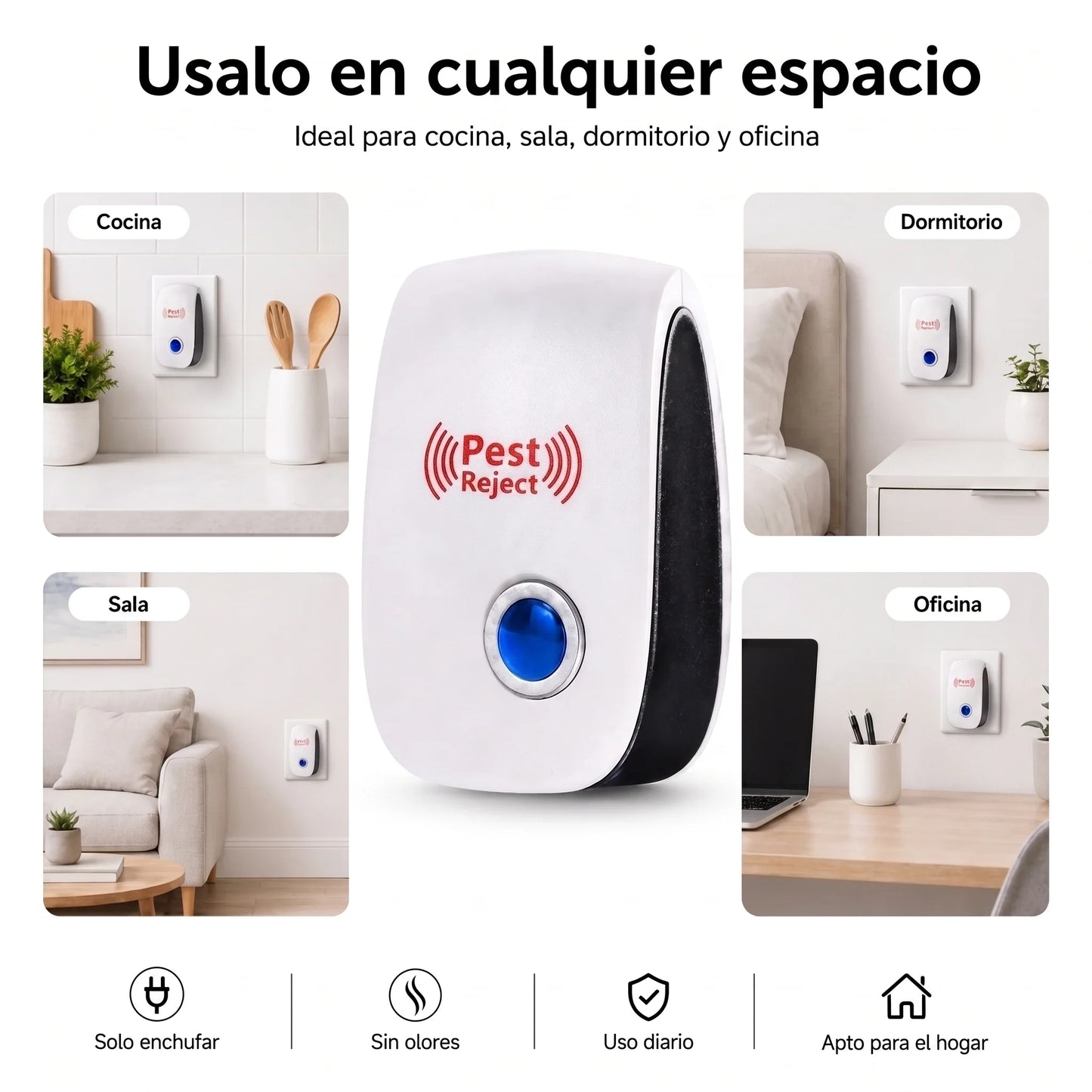 PestReject - Repelente Ultrasonico para Insectos y Ratones (COMPRA 1 LLEVA 3)