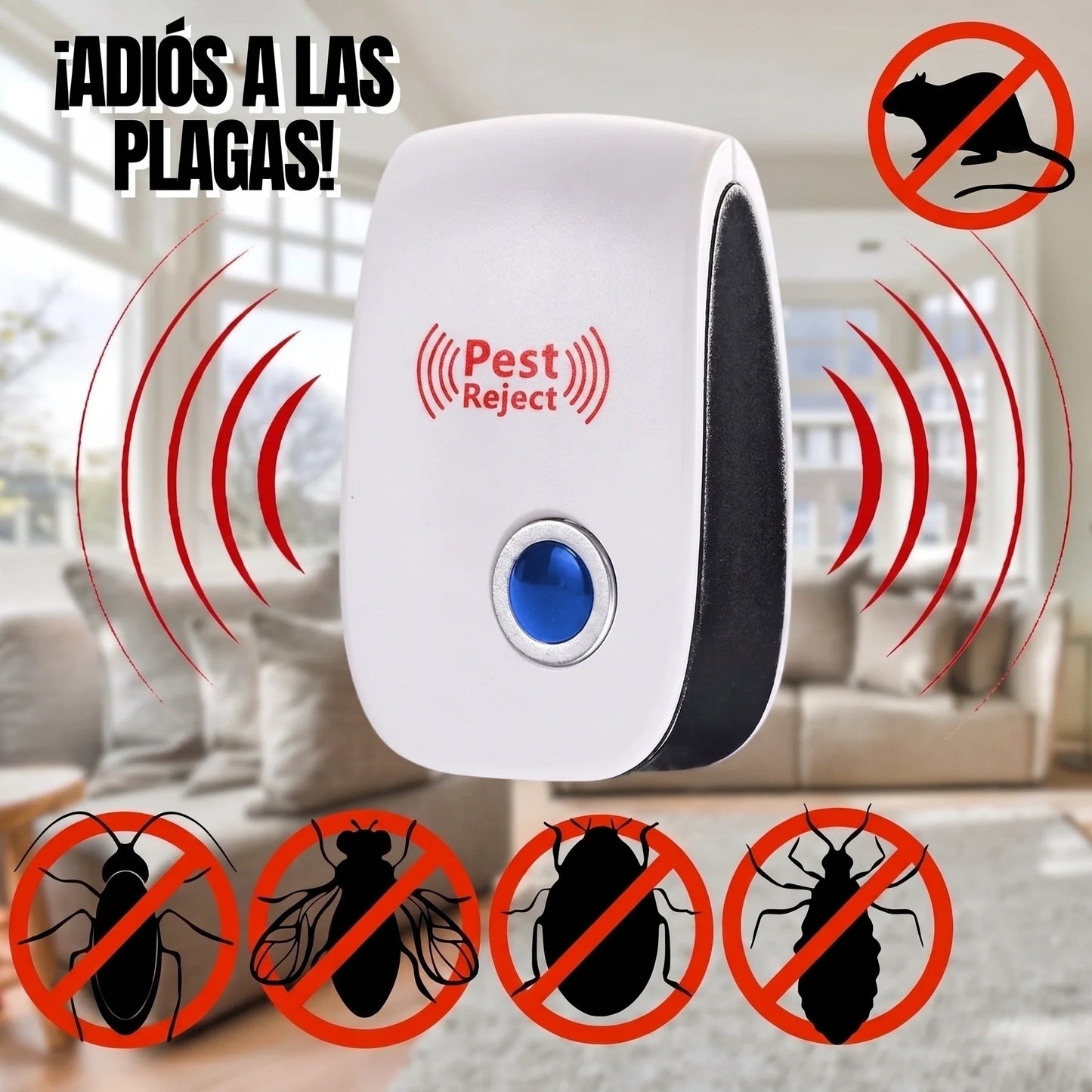 PestReject - Repelente Ultrasonico para Insectos y Ratones (COMPRA 1 LLEVA 3)